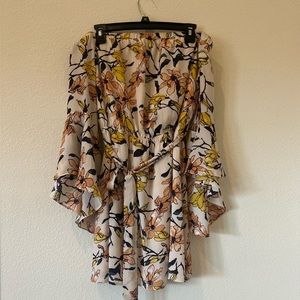 Lulus off the shoulder, floral dress with peasant sleeves size large